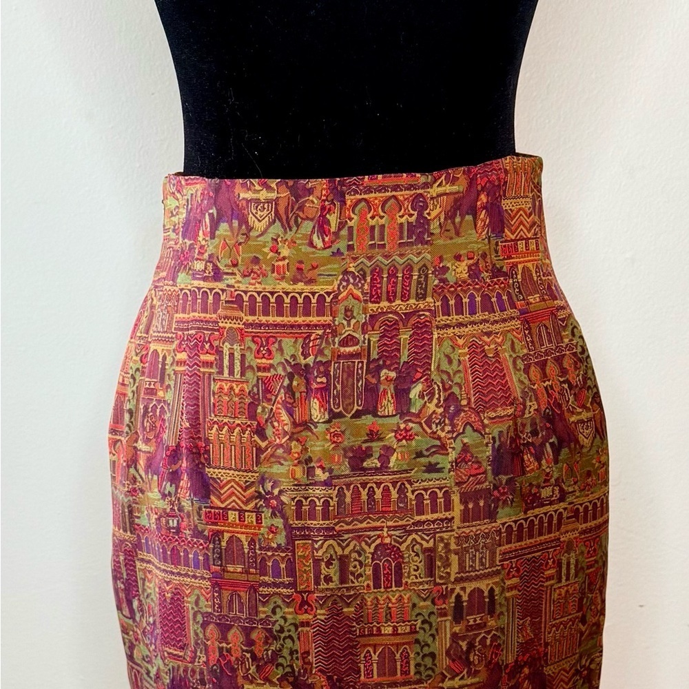 Vintage Linda Allard Ellen Tracy Silk Faux Wrap Skirt Persian Durbar Print 4 EUC - Picture 10 of 14